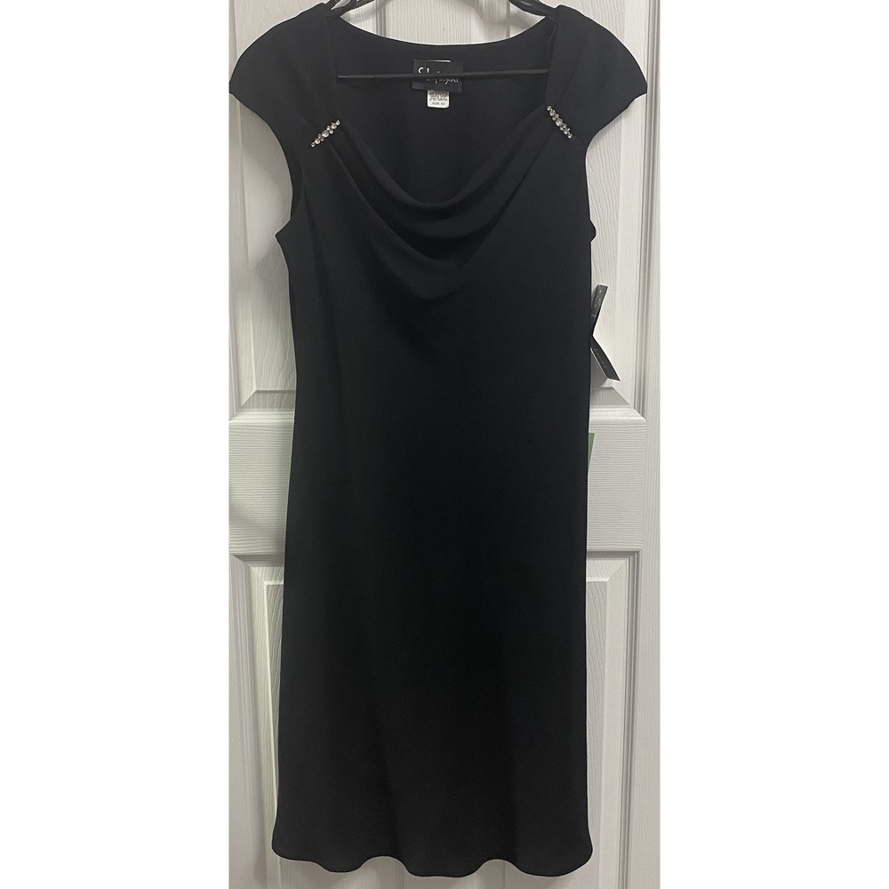 S.L Fashions Womens Jet Black evening party dress w/rhinestones Xmas NYEve Sz.12